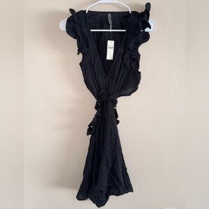 Anthropologie NWT Black Sleeveless Ruffle Dress w/ Partial Open Back‎ size Small
